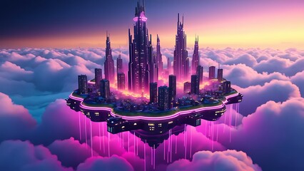 Fototapeta premium Floating City Cyberpunk Utopia For Fantasy Art