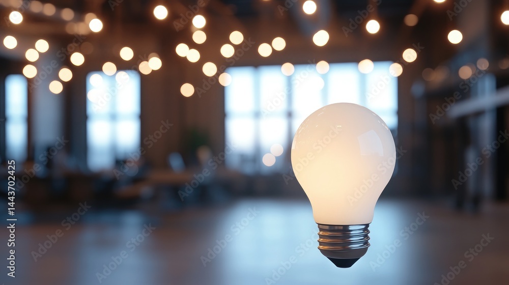 Poster lightbulb glows with warmth soft background decorative string lights modern interior commercial use