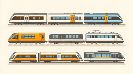 Modern train designs, railway transportation, various models, efficient travel