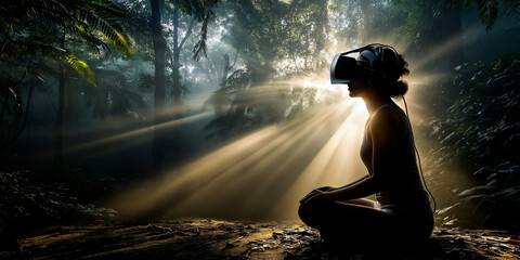 Person Meditates in VR Nature