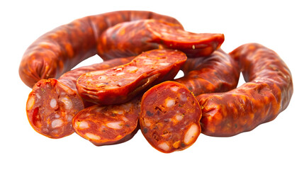 High-Quality Isolated Traditional Spanish Chorizo Sausage on White Background