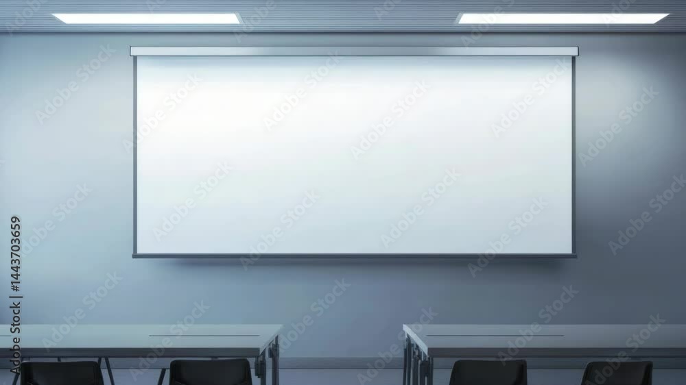 Poster A traditional classroom setting with a projector screen for presentations and learning