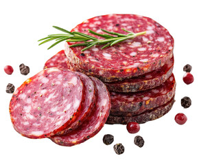 Sliced salami with rosemary gourmet food isolated on transparent background