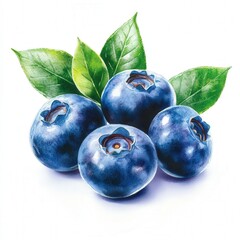 Obraz premium A cluster of blueberries with leaves illustration isolated on a white background
