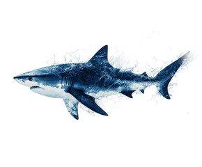 Dynamic shark swimming in ocean waves underwater action scene isolated on transparent background