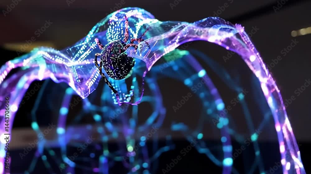 Poster translucent spider gliding through vibrant digital waves in a mesmerizing display of creativity and 