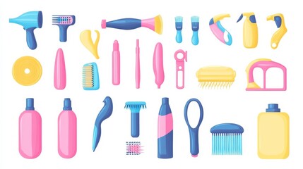 Scissors, dryers & more on white.