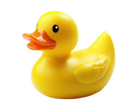 Cheerful rubber duck floating in water bath time playful scene isolated on transparent background