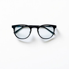 Black-Rimmed Eyeglasses on White Background, Ultra Realistic, High-Resolution, Futuristic Scene

