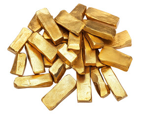 Gold bars stacked in a pile product isolated on transparent background