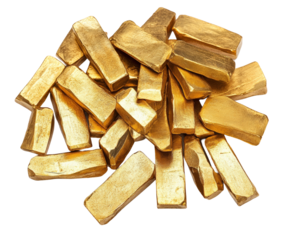 Gold bars stacked in a pile product isolated on transparent background