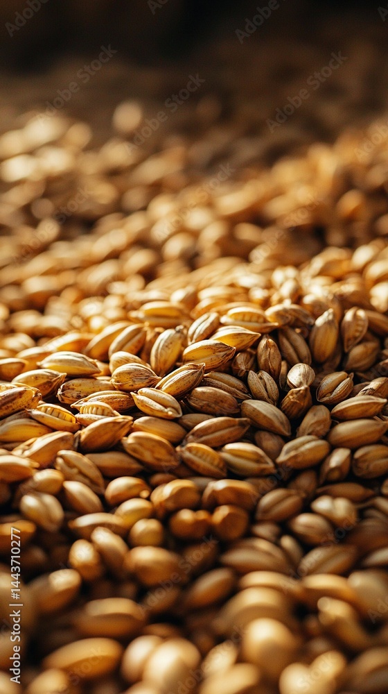 Poster a close-up of grains on a table with a fuzzy backdrop of the grains