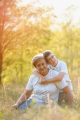 Fototapeta premium Happy grandmother with grandson together