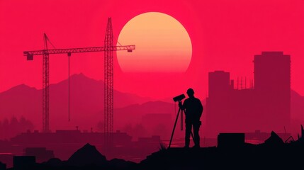 Surveyors silent gaze amidst constructions shadow