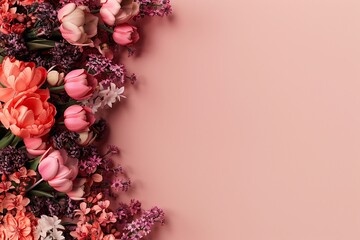 Floral arrangement border on blush background