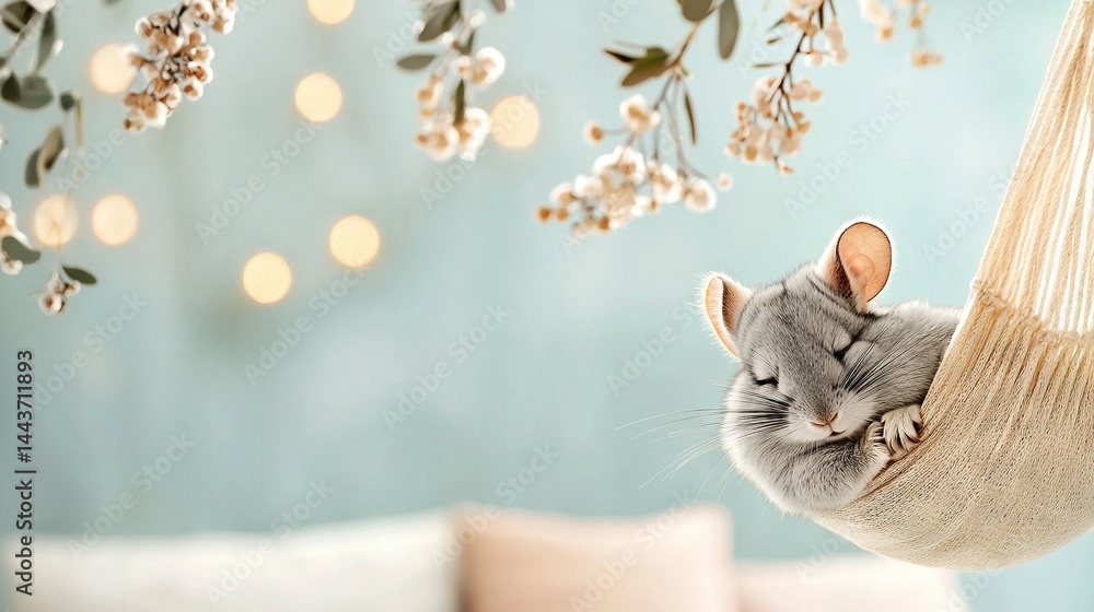 Poster a cat slumbers in a hammock, eyes shut and head resting on hammock end