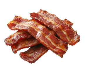 Cooking crispy bacon strips kitchen food isolated on transparent background