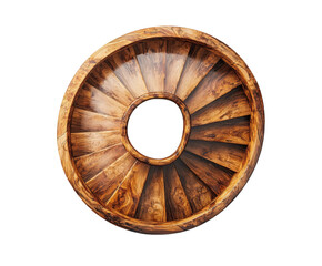 Wooden spiral staircase design interior modern top view isolated on transparent background