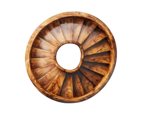 Wooden spiral staircase design interior modern top view isolated on transparent background