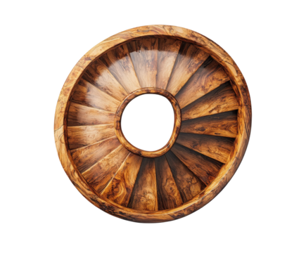 Wooden spiral staircase design interior modern top view isolated on transparent background