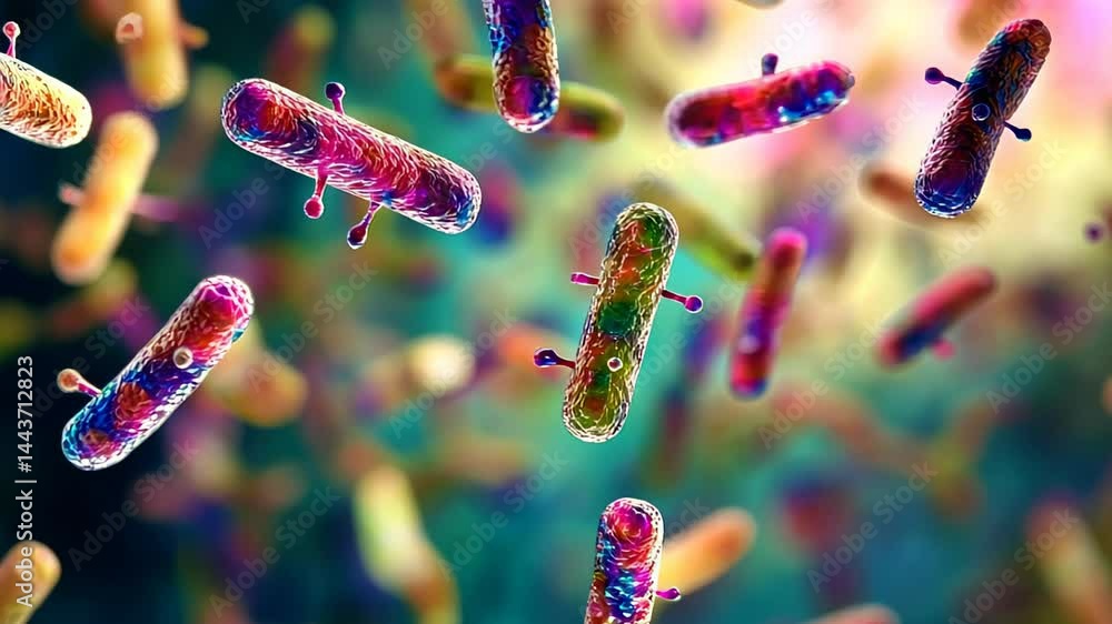 Poster discover the vibrant world of microscopic life swirling in a colorful dance of bacteria in a captiva