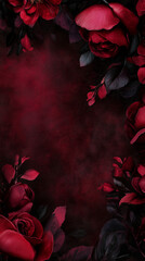 A beautiful arrangement of red roses set against a dark red background