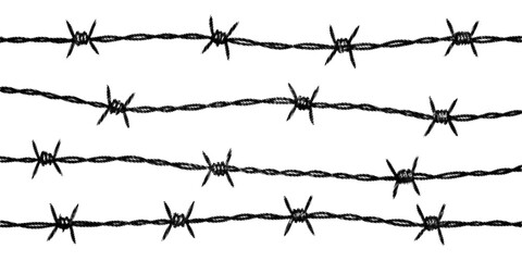 Stylized black barbed wire rows on white background with halftone texture, creating a pop artWeb