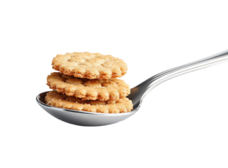 Delicious cookies on silver spoon kitchen food minimalist isolated on transparent background