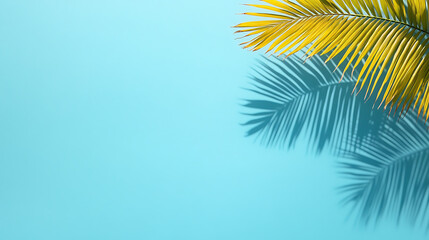Obraz premium Summer concept. Palm tree shadow on a blue background.
