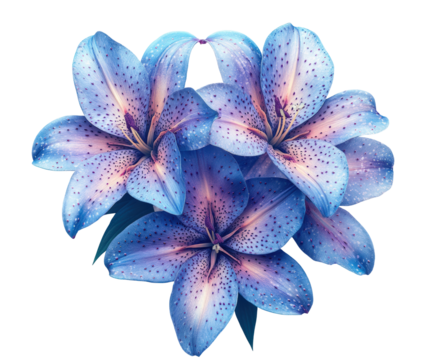 Beautiful blue lilies bouquet in nature floral still life display isolated on transparent background