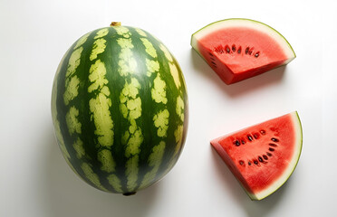 watermelon on a white background, whole, slice, cut out