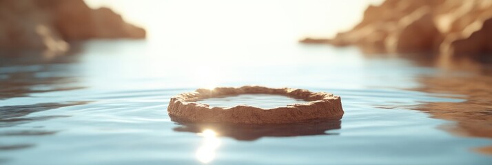 Small, sandy islet afloat on tranquil water