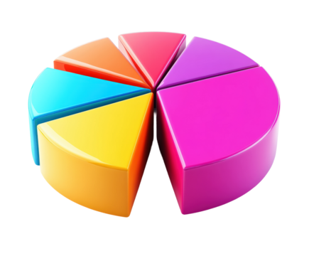 Colorful pie chart visualization business data analysis aerial view isolated on transparent background