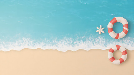 Obraz premium Summer sale banner vector illustration. top view of summer beach waves background