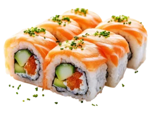 Fotobehang Sushi bar Delicious sushi rolls japanese restaurant food bright top-down isolated on transparent background  © Luminara