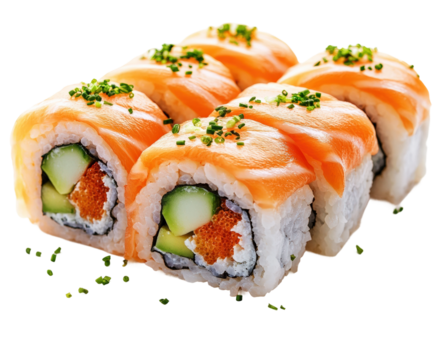 Delicious sushi rolls japanese restaurant food bright top-down isolated on transparent background