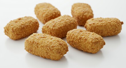 Golden Croquettes on White Background Delicious Appetizer or Snack Food