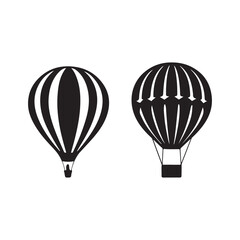 Obraz premium Two Black and White Hot Air Balloons Silhouette.Simple, elegant silhouette of two hot air balloons against a plain white background.