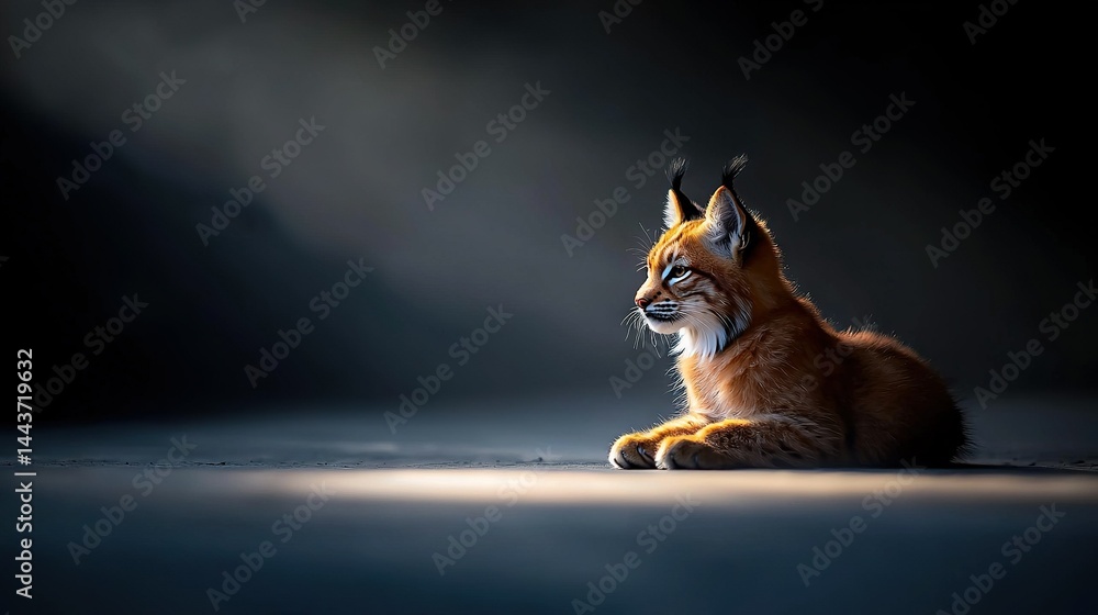 Poster red fox on floor with black background and light source behind it