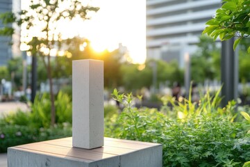 Modern outdoor sculpture green park scene minimalist design tranquil environment