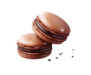 Delicious chocolate macarons bakery food isolated on transparent background