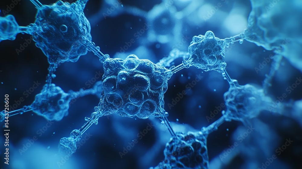Poster abstract blue cellular network microscopic structure science background digital art cells nodes