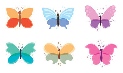 Set of colored butterfly icons. Vector