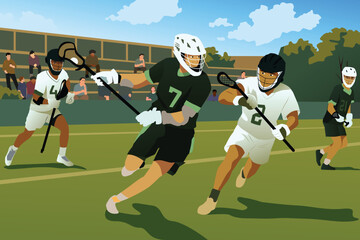 Boys Lacrosse Competition Vector Illustration