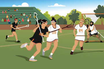 Girls Lacrosse Competition Vector Illustration