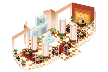 Hotel Lobby Receptionist Area Vector Illustration