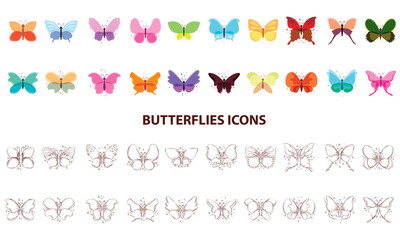 Set of Butterfly line art style. Vector
