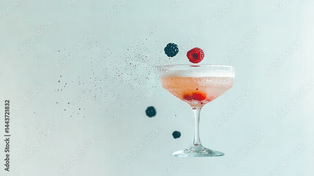 Aufkleber a zoomed-in image of a wine glass with liquid pouring out of it and a raspberry sitting on the edge