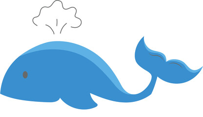 Obraz premium Cute Blue Whale Spouting Water 