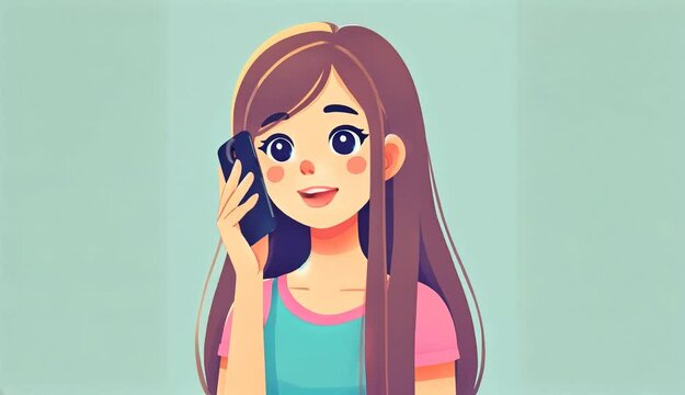 Jeune fille souriante parlant au t&eacute;l&eacute;phone portable